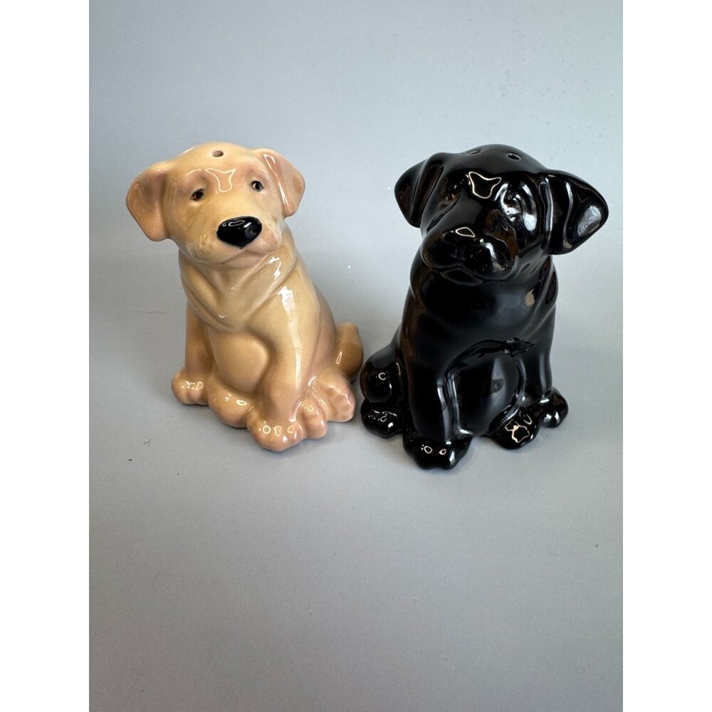 Labrador Dog Salt Pepper Shakers Tan Black Ceramic Made In Thailand 3.5" - Picture 5 of 8